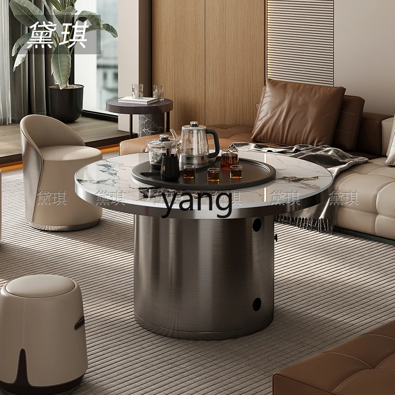 

LMM balcony small tea table living room household small round rock slab tea table kettle integrated