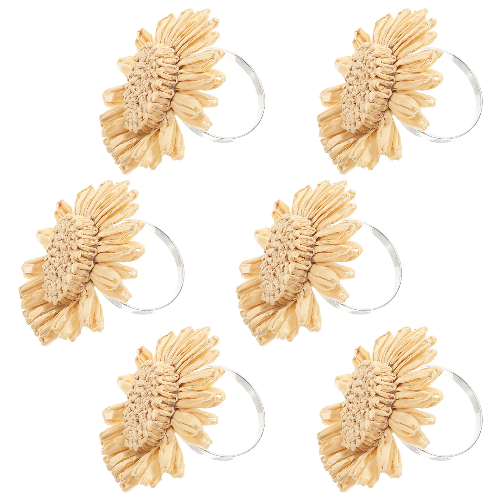 

6 Pcs Napkin Rings Woven Sunflower Raffia Grass Reusable Farmhouse Style Artificial Flowers Thanksgiving Decor