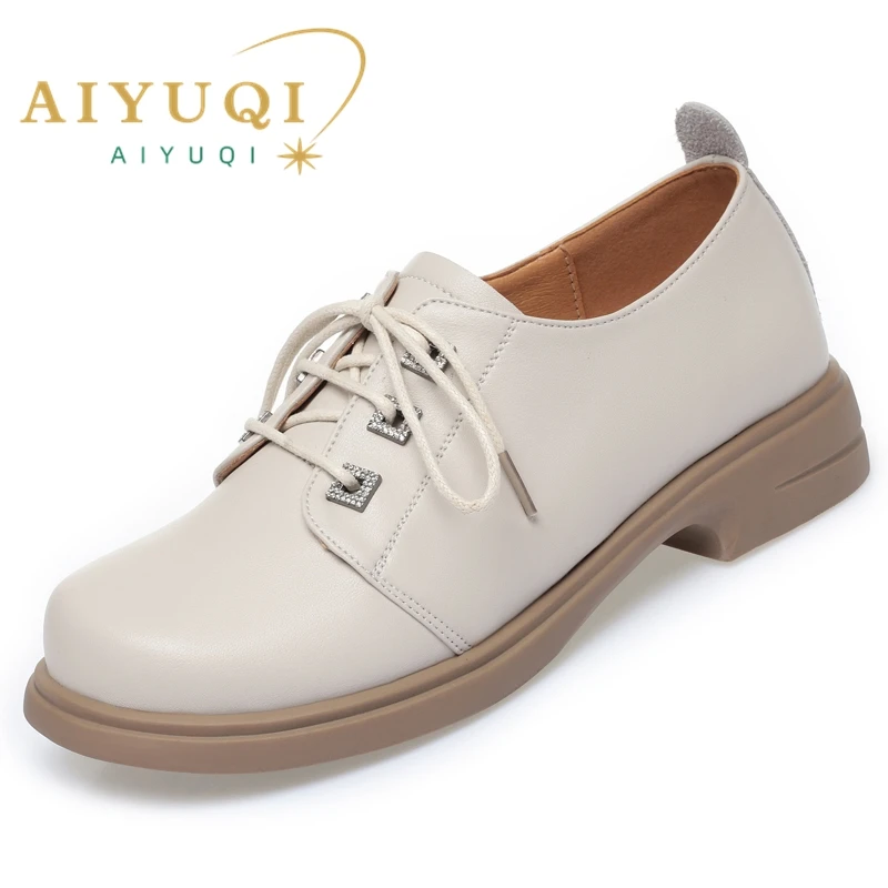 AIYUQI Women Loafers Autumn 2024 New Lace-up Genuine Leather Women Shoes Non-slip Casual British Style Women\'s Shoes