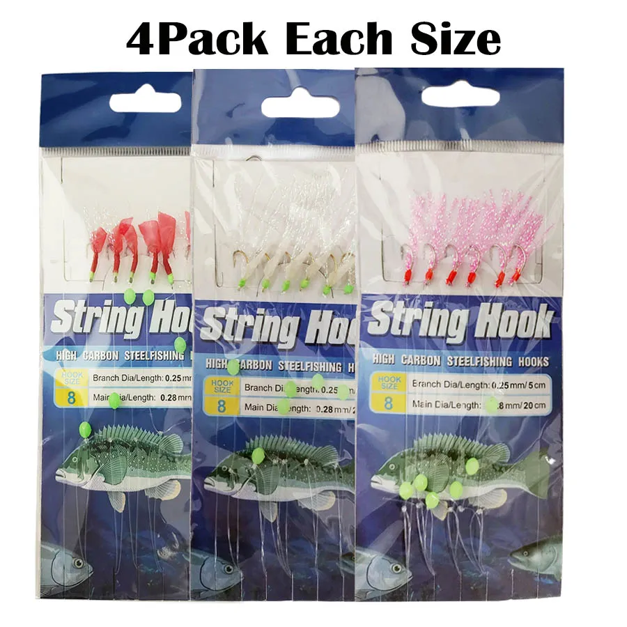 

12Pack Sabiki Rigs 8# Fishing Soft Bait Rigs Wobbler Luminous Bean Fishing Hooks Ocean Fly Saltwater Glow-in-Dark Rigs