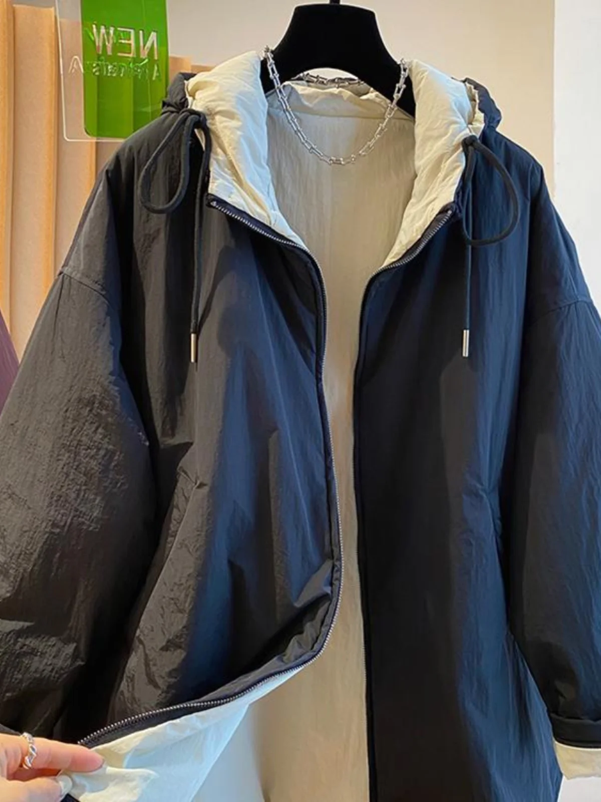 Casaco feminino de algodão leve Jaet de comprimento médio solto casual quente acolchoado de algodão com capuz e zíper Sle Long Sve Commute Fri...