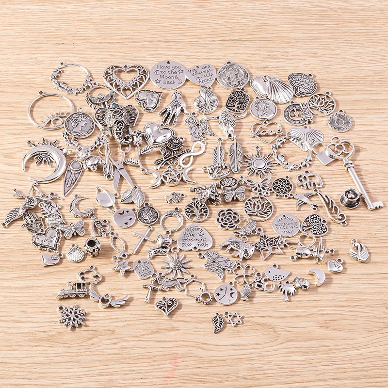 Tusember 50 Stück modische Metallanhänger aus Legierung, Tier-, Stern-, Blumen- und Kreuzanhänger für Ohrringe, Armbänder, Halsketten, DIY-Schmuckherstellung – Detail 2