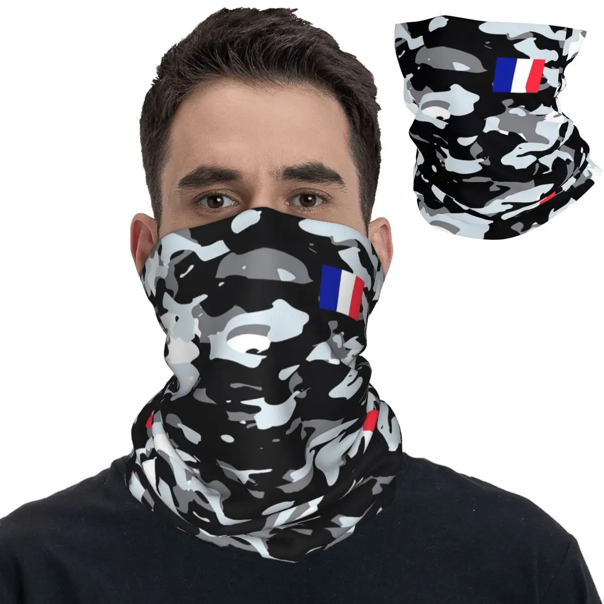 France Urban Camouflage Military Style Bandana Neck Gaiter French Flag Mask Scarf Warm Cycling Scarf Cycling Unisex Washable