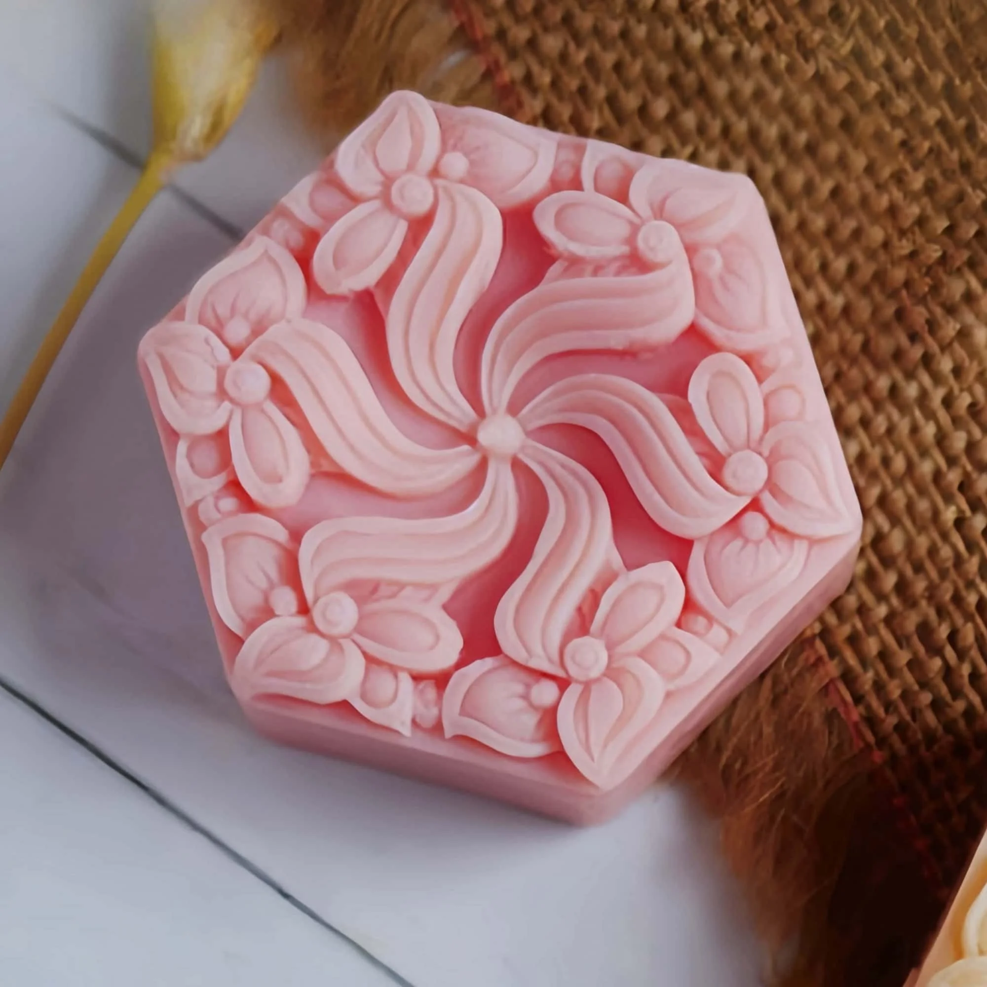 Hexagon Flower Silicone Soap Mold,DIY Chocolate Cake Molds,Decorated Plaster Resin Craft Mould