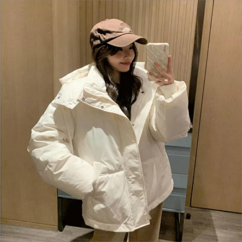 Oversize Jacket for Women Zipper Winter Hooded Parkas Loose Thick Winter Padded Cotton Coat Casual Fashion Outwear Tops