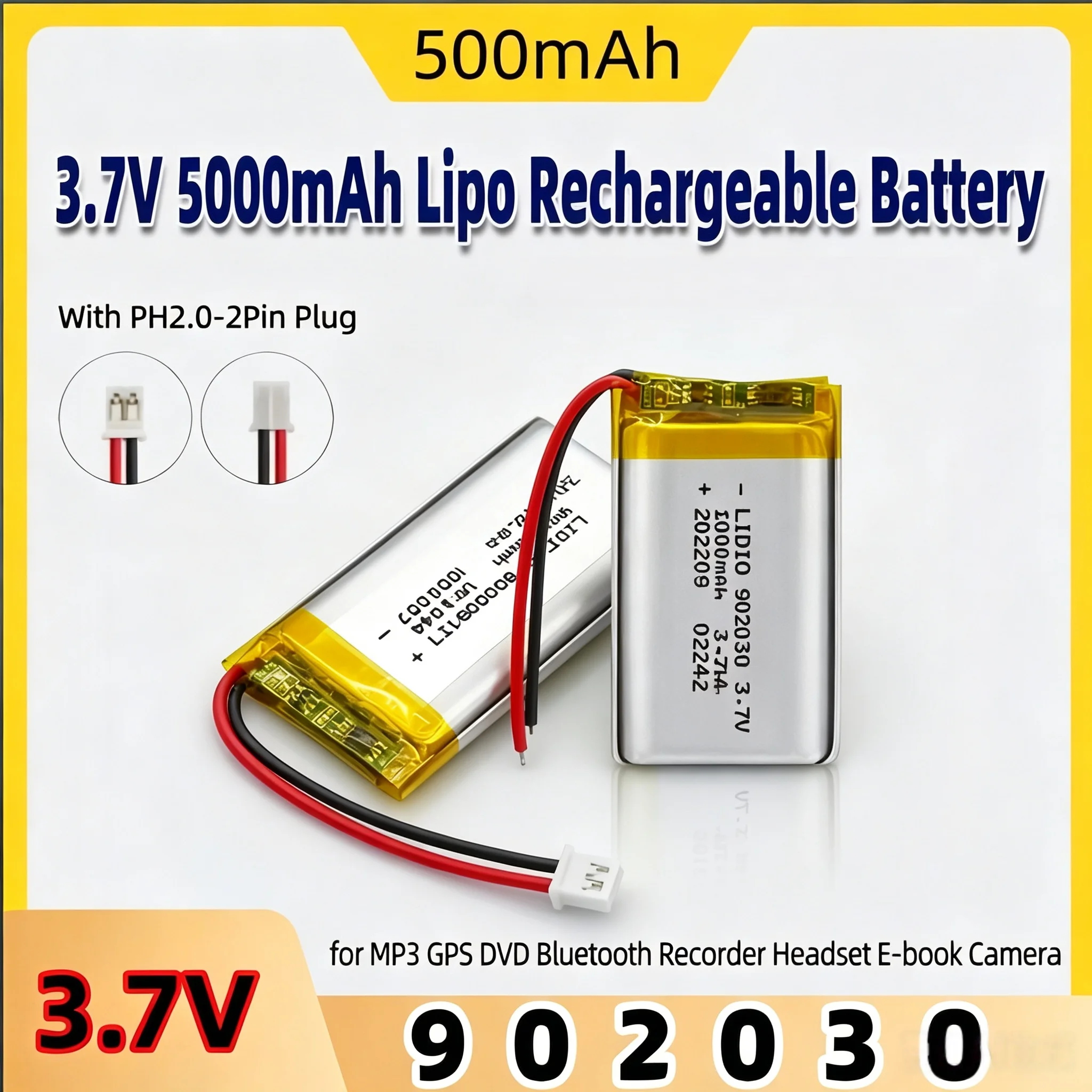 902030 Battery 500mAh 3.7V Lipo Lithium Polymer Batteries for Solar Light DVD Tracker Anti-theft Device GPS Massager
