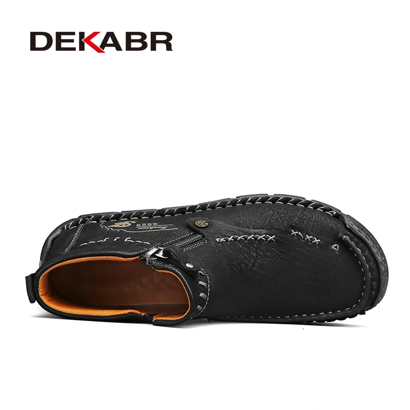 DEKABR New Comfortable Autumn Winter Fur Ankle Boots Casual Mens Shoes Warm Plush Hight Quality Leather Ankle Boots Plus Size 48