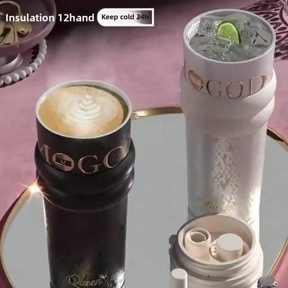 710mlTravel Thermos with Straw and Leak-Proof Lid, Stainless Steel Metal Water Bottle for Hot and Cold Coffee Drinks