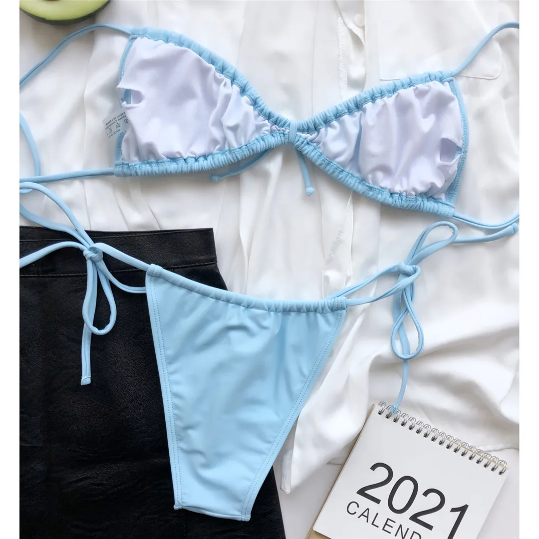 Neuer sexy, winziger, plissierter, geraffter Bikini, Damen-Badebekleidung, zweiteiliger Bikini-Set, gepolsterter Badeanzug, Badebekleidung, Schwimmanzug V2999 – Detail 36