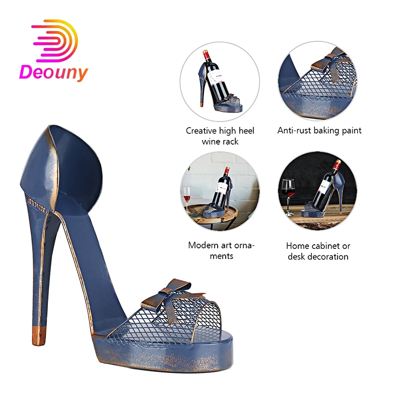 DEOUNY High-heeled Shoes Bar Wine Rack Creative Home Decorations Metal Decorative Crafts Iron Wine Bottle Holder Gift