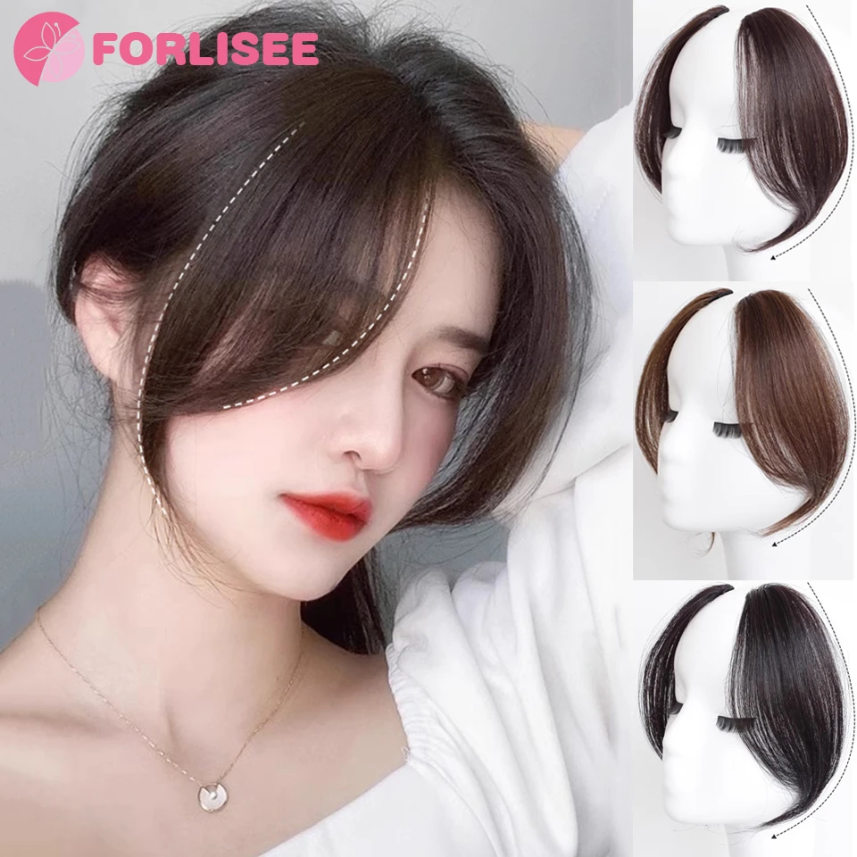 

Synthesis Wig Middle-part Bangs Hair Extensions Clip In Forehead Natural Seamless French Oblique Bangs Eight-character Bangs Ext