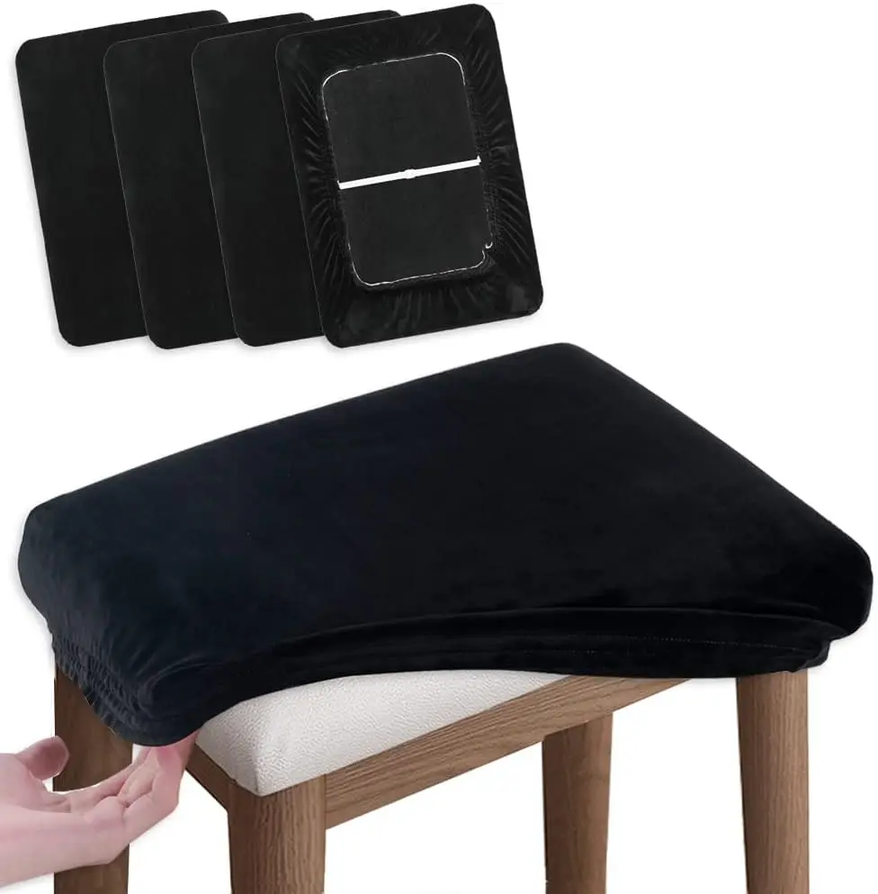 

Vanity Stool Covers Set Of 4, Super Soft Velvet Stretch Washable Bar Stool Slipcover Bench Seat Protector, (Rec, Black, 4