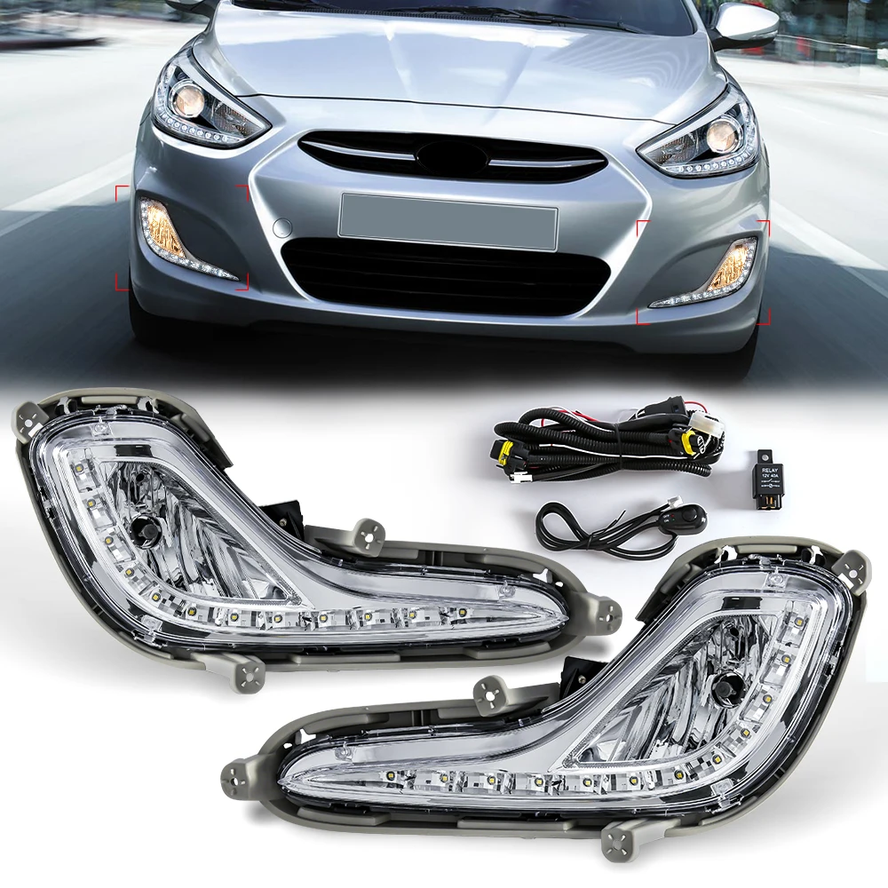 Dla Hyundai Accent 2012 2013 2014 2015 2016 2017 DRL LED Światła do jazdy dziennej Światło przeciwmgielne Samochodowe reflektory samochodowe Wodoodporne światła dzienne