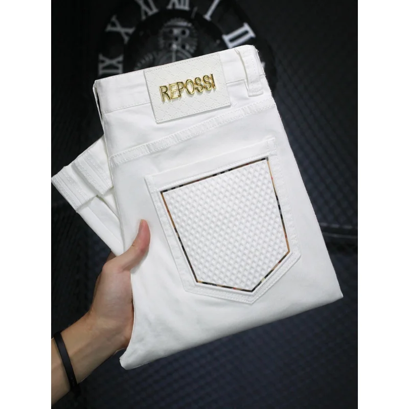 

Light Luxury Stretch Jeans White for Men Fashion Fashion Brand Simple Slim Straight Casual All-Match Business Pants