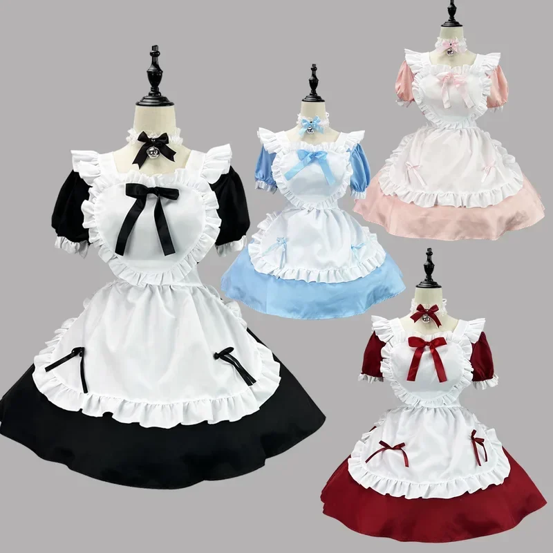 Anime bonito coração lolita empregada cosplay traje 4 cores alice vestido meninas mulheres garçom empregada festa trajes de palco alice vestido de empregada