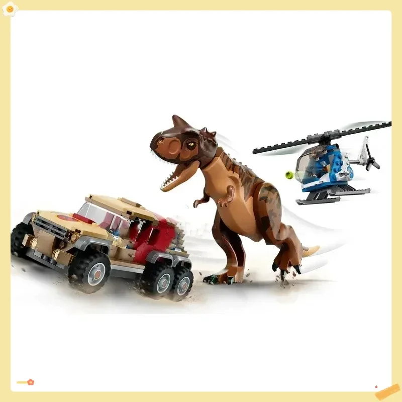 Set Kompatibel Mainan Blok Bangunan Model Carnotaurus Dinosaur Chase untuk Anak-anak Hadiah Ulang Tahun Natal