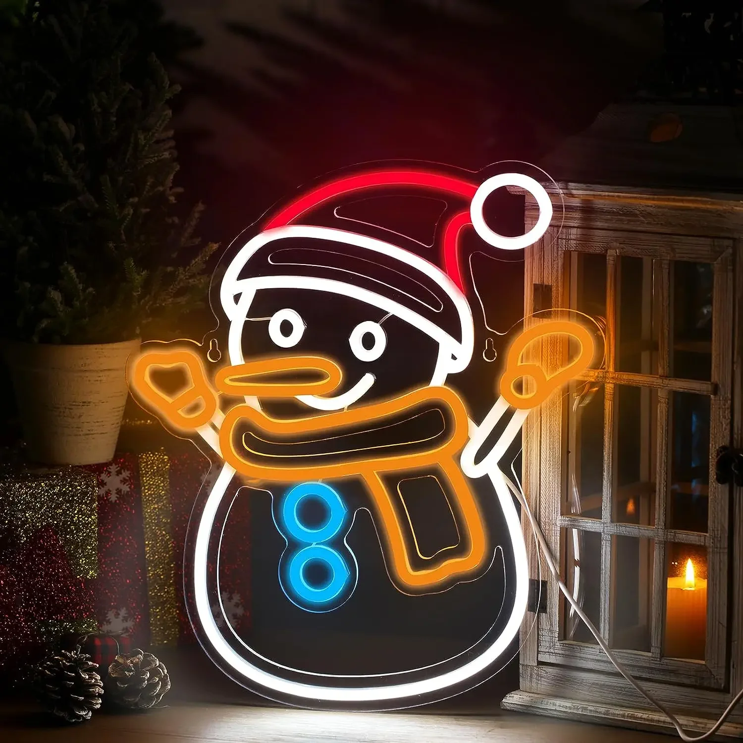 Christmas Snowman Neon Sign For Home Wall Decor Neon Light For Room Decor for Bedroom Cafe Bar Outdoor Party Night Light Gift