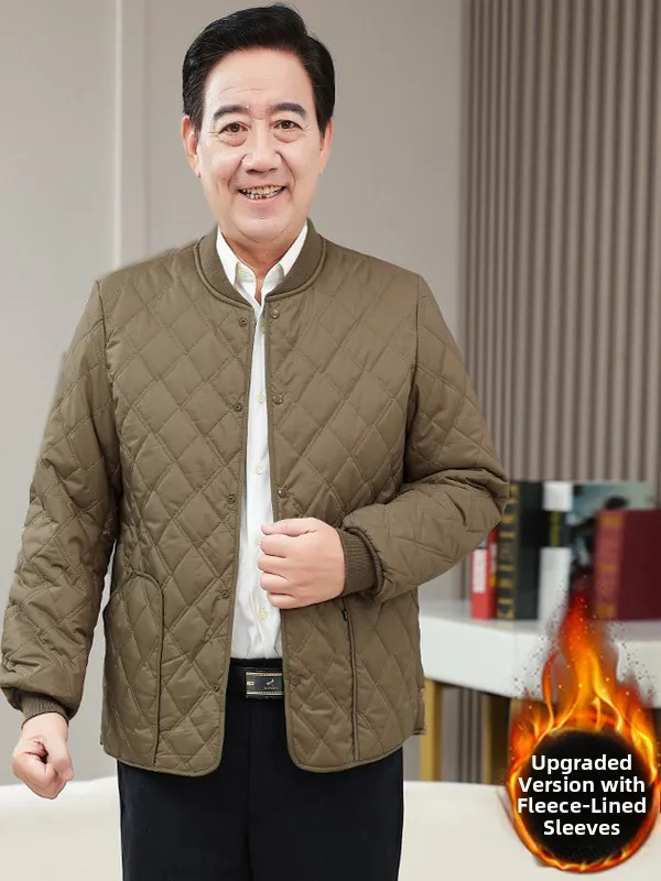 

Men's Fashionable Thickened Winter Cotton Jacket Stand Collar Fleece Lined Inner Cotton Casual Style Long Sleeve Coat