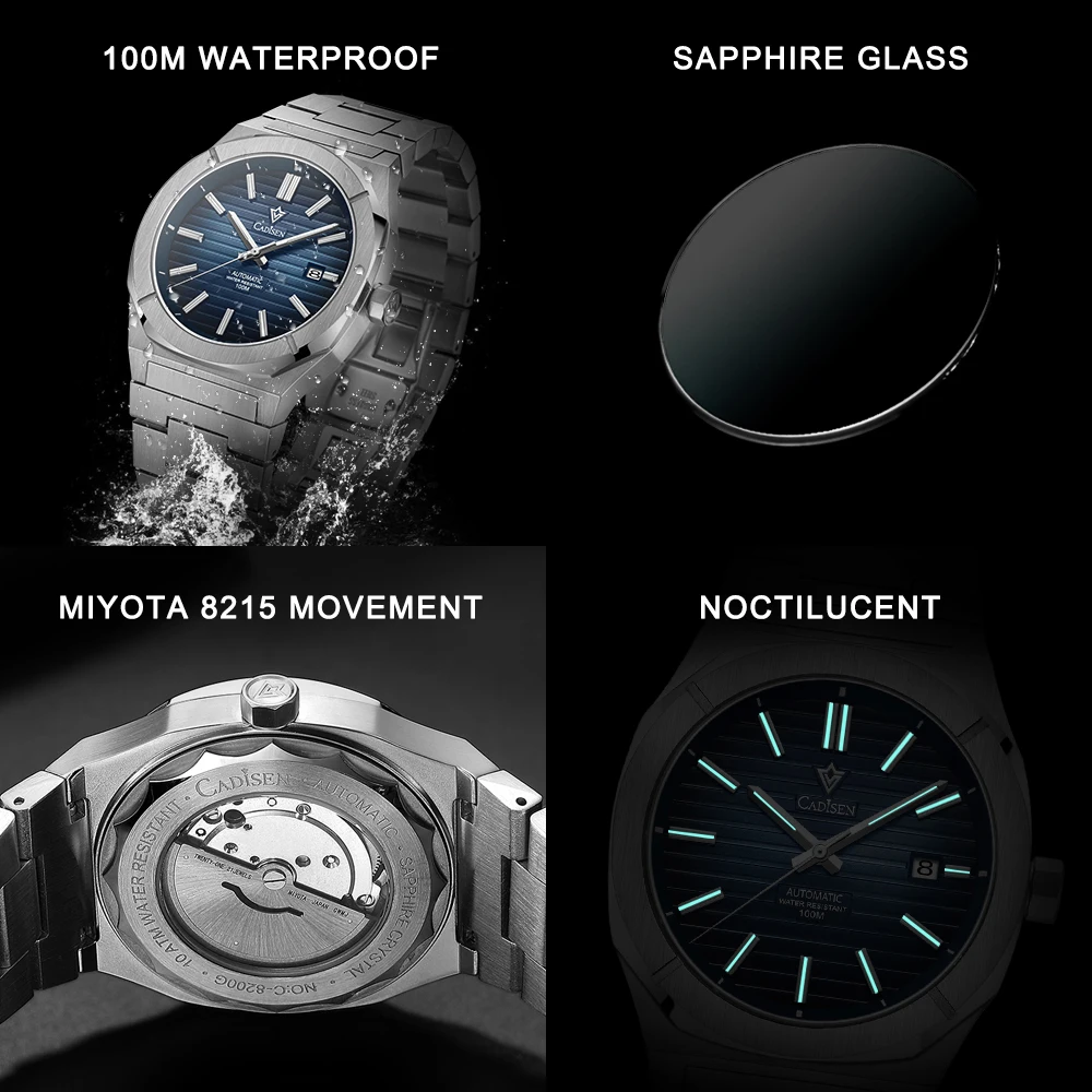 CADISEN 2026 Taucheruhr Saphir MIYOTA 8215 Deutscher Designer Herren Automatische mechanische Uhren 10 Bar Wasserdicht Geschenk mit Box