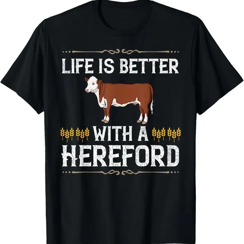 A vida é melhor com camiseta de fazenda de gado bovino Hereford, fabricada nos EUA