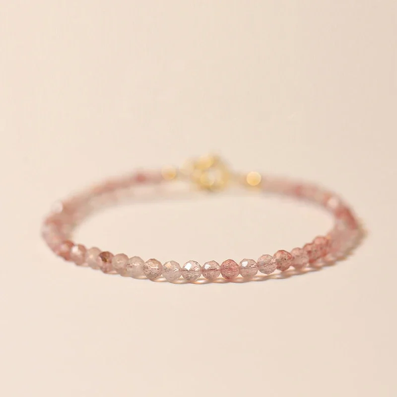 Pulsera de cuentas redondas de cuarzo y fresa Natural para mujer, brazalete de cuentas superfinas, regalos de joyería fina, color rosa, 3mm, YBR640