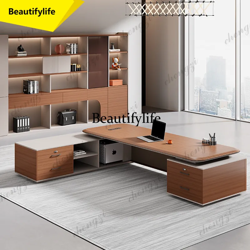 M9344 Asthetic Storage Executive Desk Wooden Brown Large Luxury Office Desks Drawers Wood Modern Mesa De Escritorio