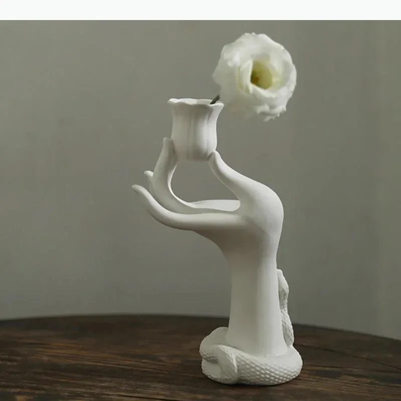Ceramic Hand Roses Candle Desk Decoration Minimalism Flower Shape Candlestick Candle Stand Modern Decor