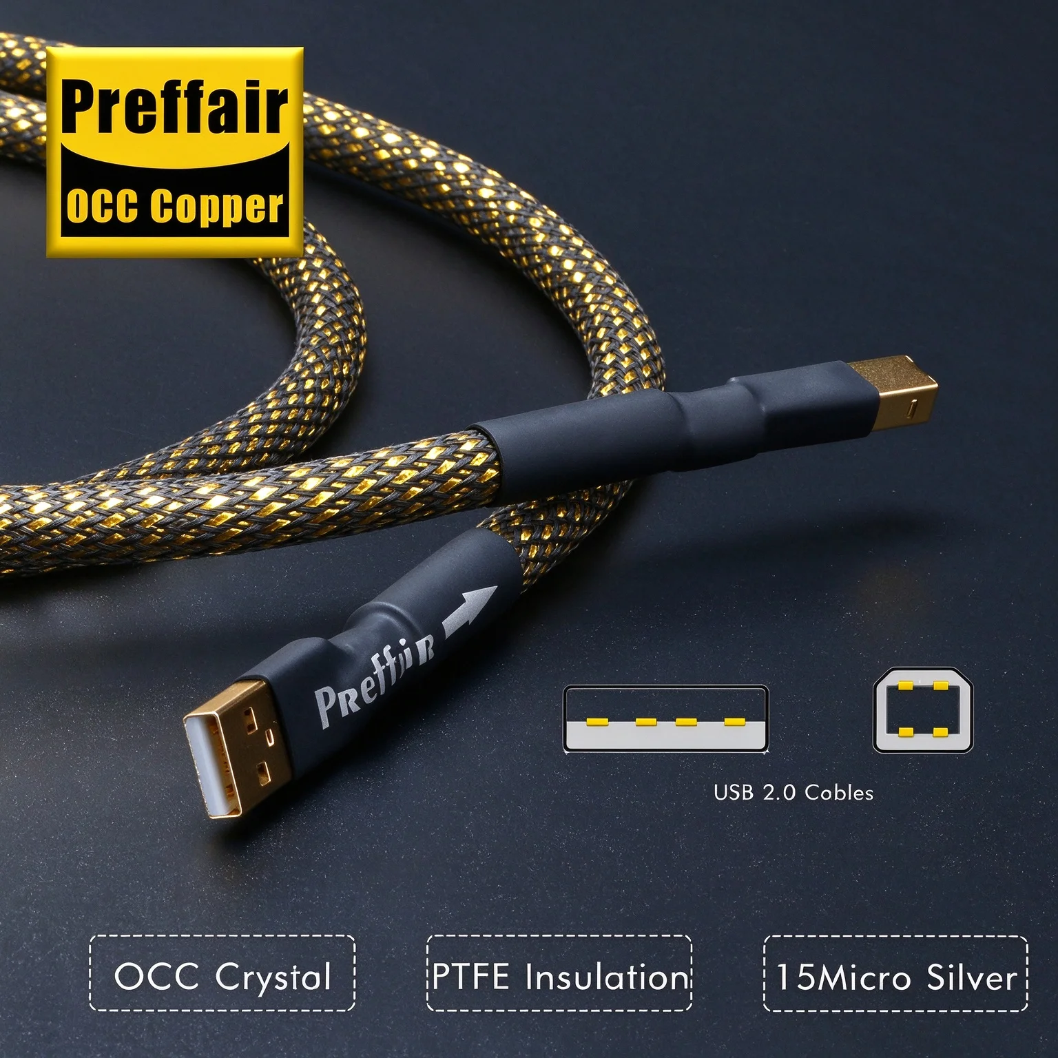 USB 2.0 Extension Cable OCC Copper Type A to Type B Decoder DAC Data Cable High Speed Digital Printer Cable Signal Amplifier