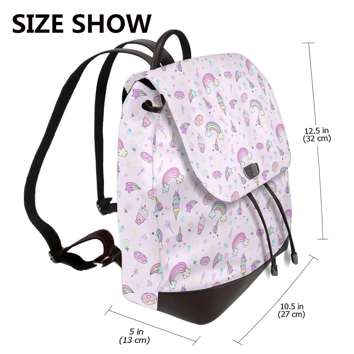 Ice Cream Unicorn Women Soft Leather Backpack Large Capacity Multi Pockets Work Travel Ladies Casual Rucksack