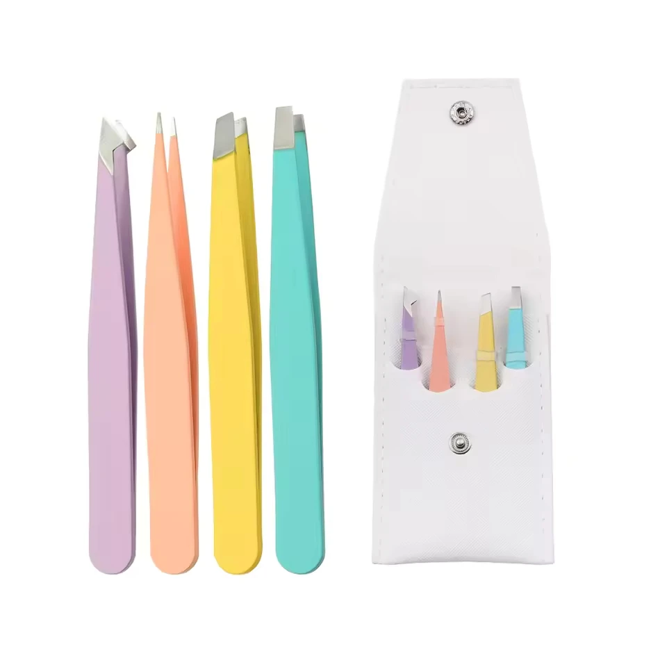 GEMERRY カラフルな眉毛 4 ピース/セットピンセットブラシツールステンレス鋼脱毛クリップメイクアップまつげエクステンションピンセット
