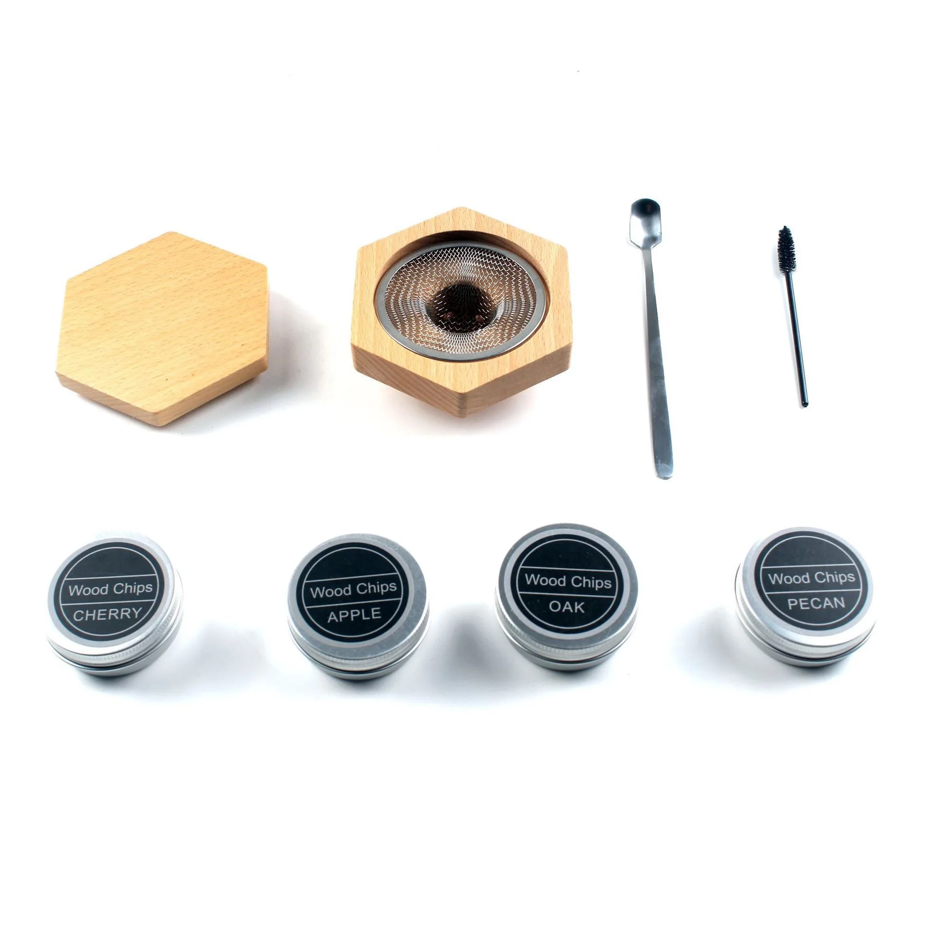 Glas-Räucher-Set für Whiskey & Cocktails 4-teilig Frucht-Sägemehl-Chips Inklusive Barkeeper-Zubehör Geschenk für Männer – Detail 7