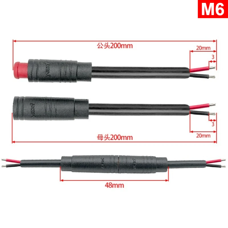 1Pair 2-6 Pin M6 Electric Bicycle Butt Joint Plug Wiring Line Scooter Brake Cable Pluger Signal Connecting Sensor Wire 20CM