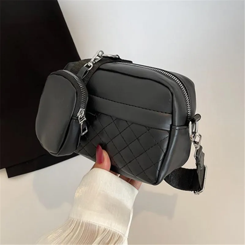 New Quilted Shoulder Bag, Casual Zipper Crossbody Bag, Pu Square Bag with Small Purse, Card, Phone, Camera, Lipstick, Key, Pouch