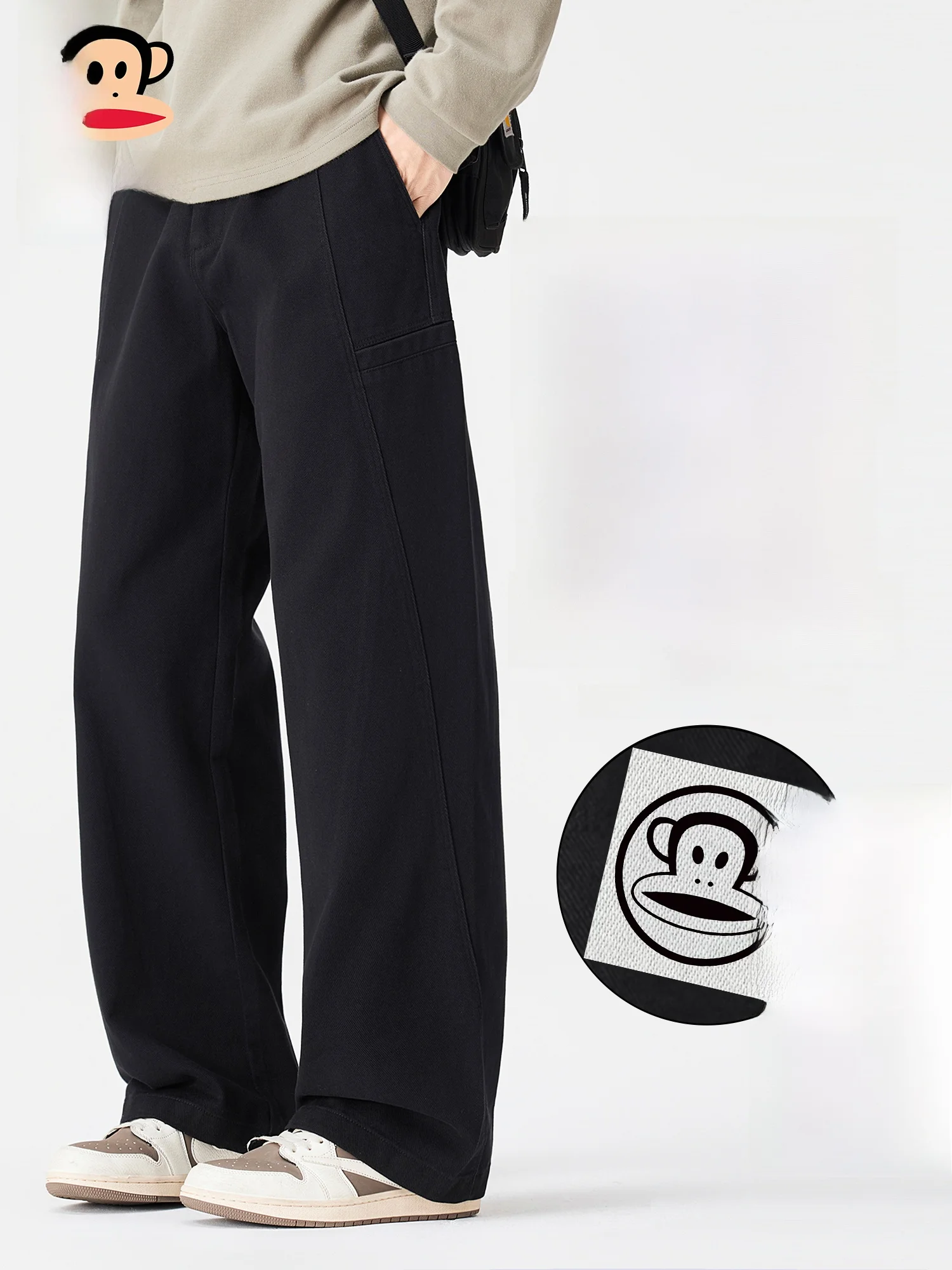 

Мужские свободные брюки PaulFrank с прямыми штанинами, повседневные, зимние, теплые, на флисовой подкладке, из чистого хлопка, широкие, удобные повседневные брюки