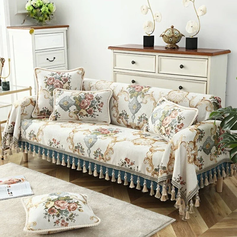 sofa towel European sofa seat cushion full cover sofa cover universal non-slip in all seasons, white