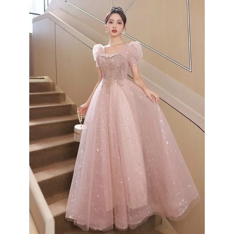 Pink Evening Dress for Women 2025 Spring New Style Banquet Style French Annual Meeting Art Exam Trendy Annual Meeting Dress
