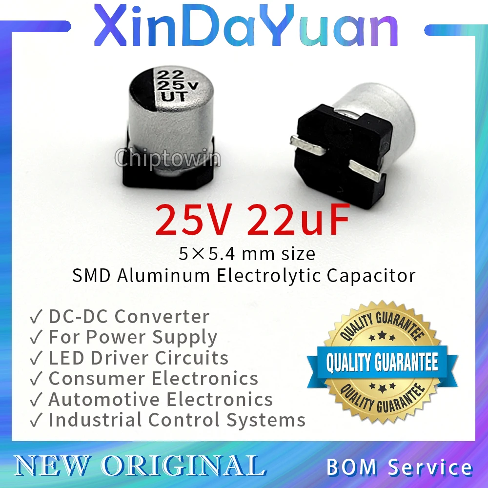 50pcs 25V 22uF 5×5.4mm SMD Aluminum Electrolytic Capacitor Low ESR