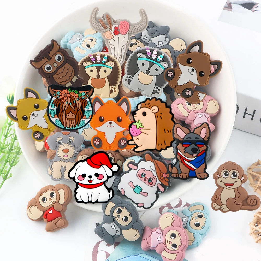 Sunrony 5/10Pcs New Cartoon Animals Silicone Beads For Jewelry Making DIY KeyChain Necklace Bracelet Decoration Accessories