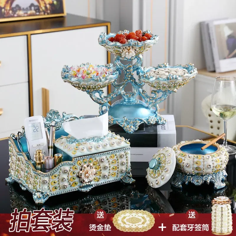 European Fruit Plate Three-Piece Set Living Room Modern Creative Luxury Dried Fruit Plate Candy Plate High-end Coffee Table Orna
