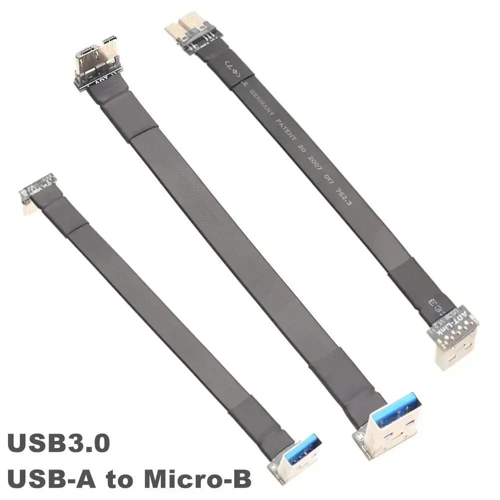 3-300CM USB 3.0 USB-A to Micro-B Ribbon Flat Cable Male to Male FPC USB 3.0 Type A Micro B 90 Degree Angle Connector Up Downward