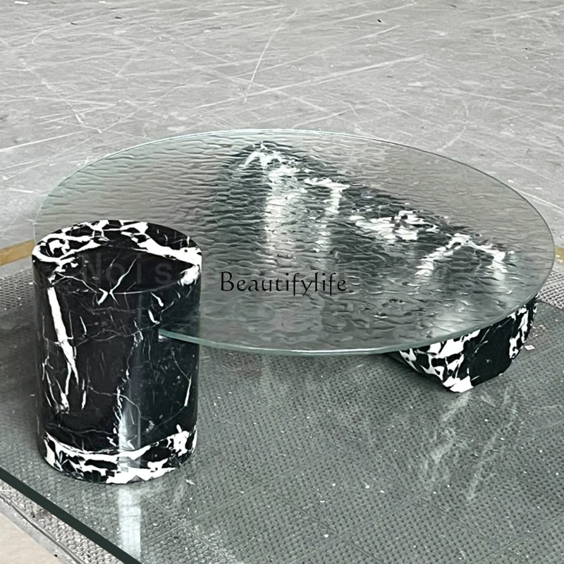 

Nordic minimalist natural, black coffee table creative designer living room sofa glass round coffee table