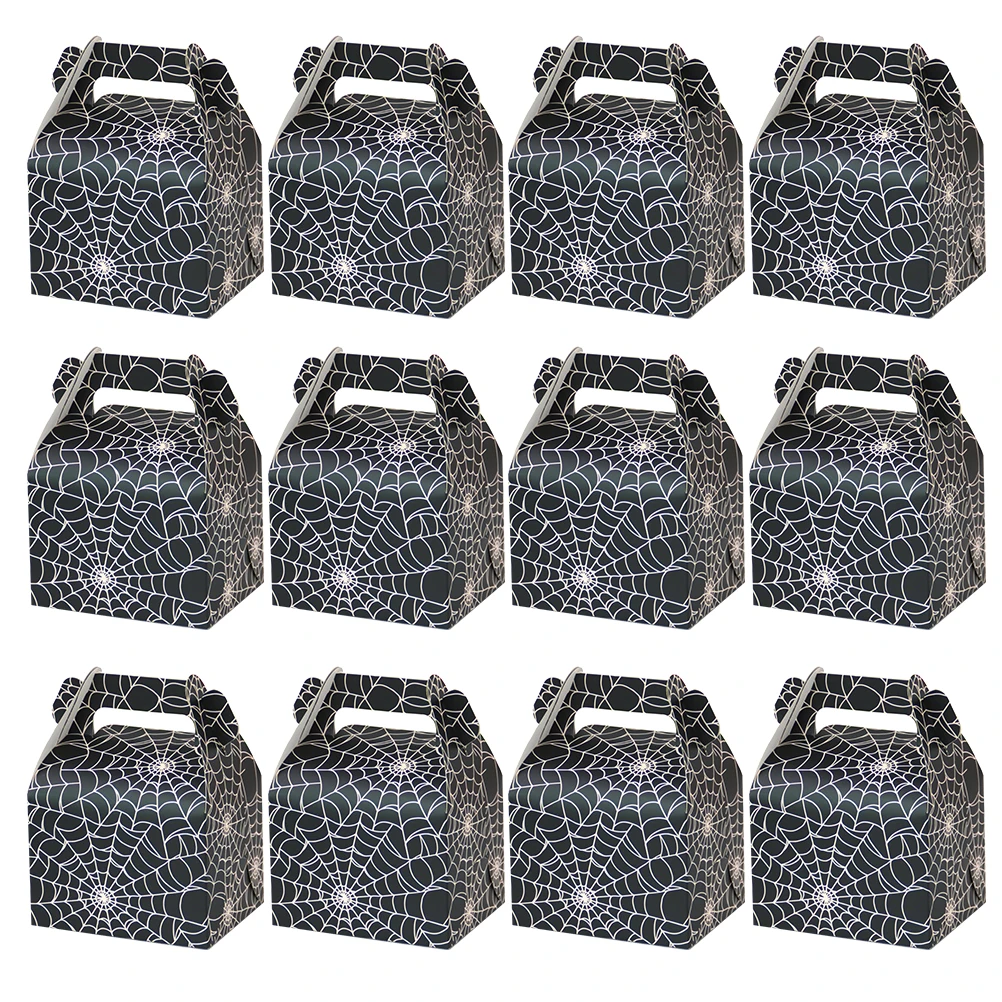 

50Pcs Halloween Gift Box Cake Boxes Spider Web Theme Delicate Pattern Easy Foldable Portable for Parties Weddings