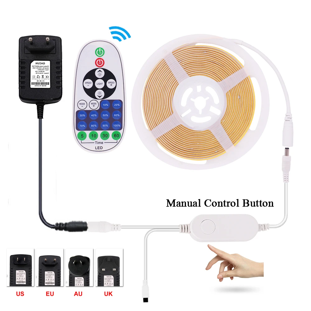 12V Wifi LED COB Strip Light Dimmable Power Kit US EU UK Remote Control 320LED 528LED 384LED Linear Lighting Flexible Led Tape
