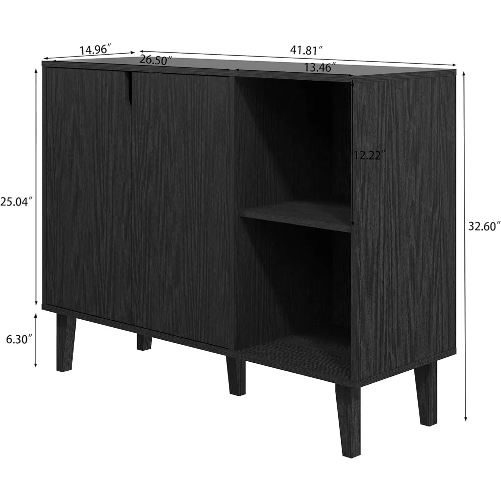 Accent Sideboard Buffet Serving Cabinet, 2 Portas e Prateleiras, Armário de Armazenamento, Branco Coffee Bar Cabinet, 58, 81 Polegada, Preto