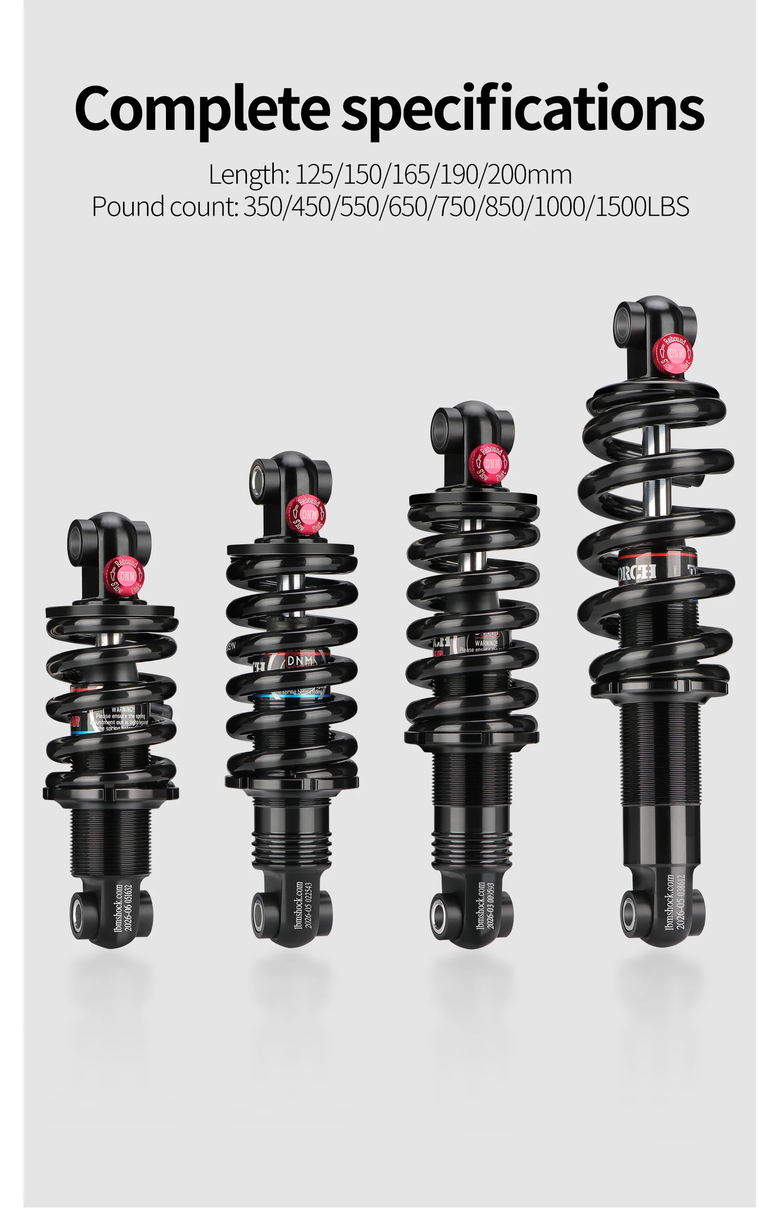 DNM DV-22AR Mountain Bike Spring Shock Absorber 125mm/150mm/165mm/190mm/200mm MTB Bicycle Rear Shock Absorber 450lbs - 1500lbs