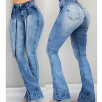Pantalones vaqueros ajustados para mujer, pantalones vaqueros acampanados de cintura alta con parte inferior acampanada, pantalones rasgados de pierna ancha a la moda