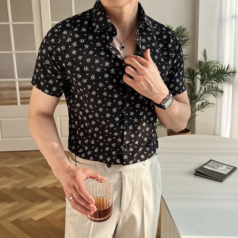 Summer New Men's Fashion Versatile Short Sleeve Shirt Business Casual Simple and Comfortable Printed Design Shirt Top CSZ78160