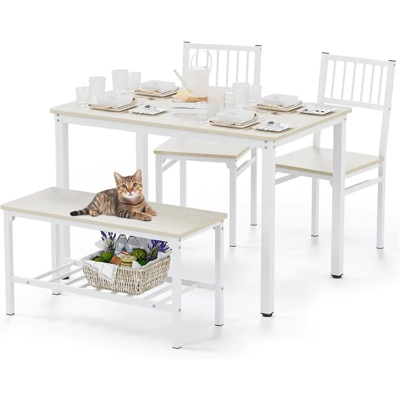 Dining Table Set /Computer Desk,Kitchen Table with 2 Chairs and a Bench,Table and Chairs 4 Piece Set for Dining Room