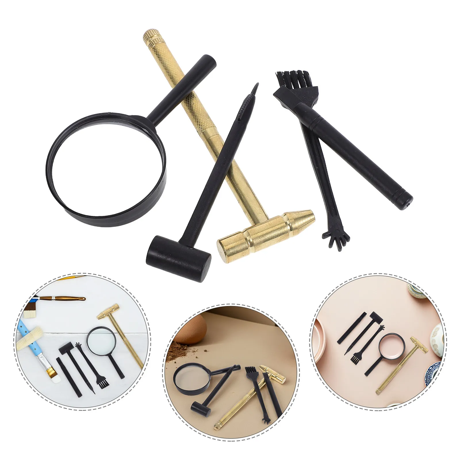 1Set Kids Archaeology Tools Hammer Chisel Brush Magnifier Stem Science Exploration Digging Excavation Kit Gemstone Discovery