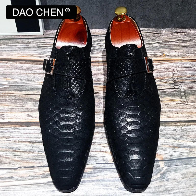 LUXURY MEN LOAFERS SHOES BUCKLE STRAP SNAKE PRINTS FORMAL MEN CASUAL DRESS SHOES WEDDING OFFICE NUBUCK LEATHER SHOES MEN